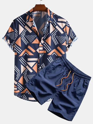 Keanu | Geometric Print Shirt & Swim Shorts