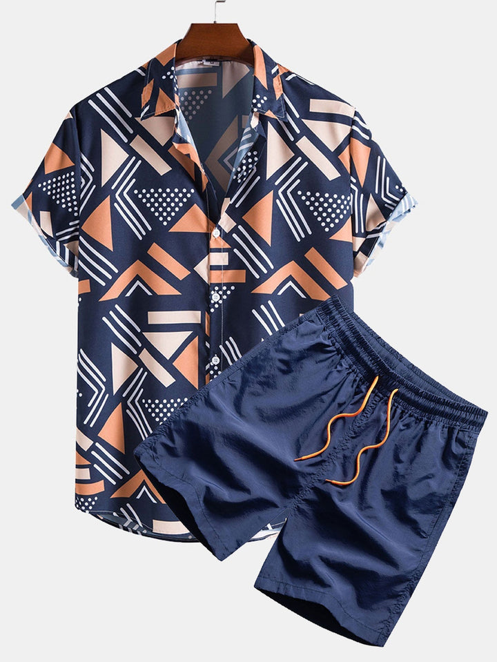 Keanu | Geometric Print Shirt & Swim Shorts