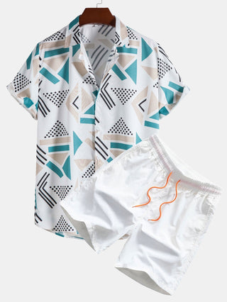 Keanu | Geometric Print Shirt & Swim Shorts