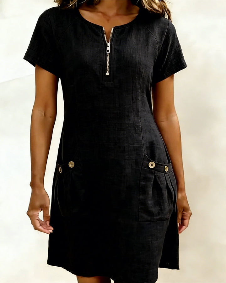 Clara™ | Cotton Dress with Zipper Pocket
