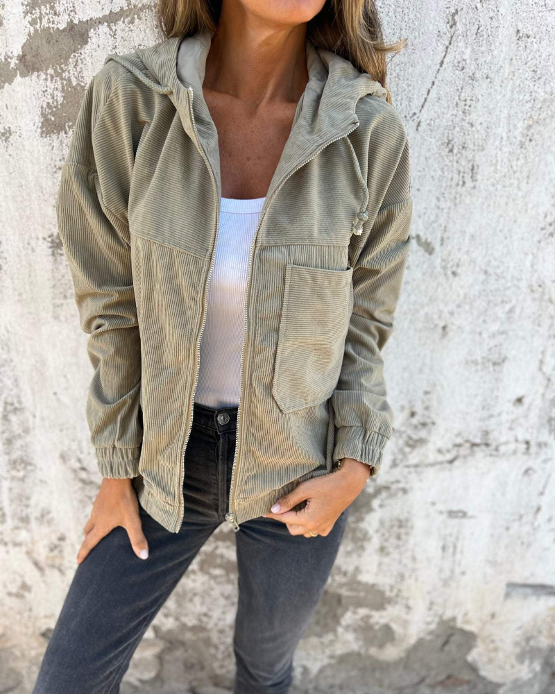 Ella | Cord Zip-Up Hoodie