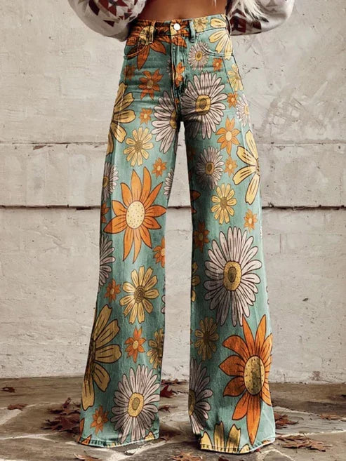 Cirilla | Vibrant Retro Wide-Leg Trousers