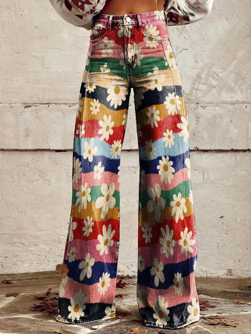 Cirilla | Vibrant Retro Wide-Leg Trousers