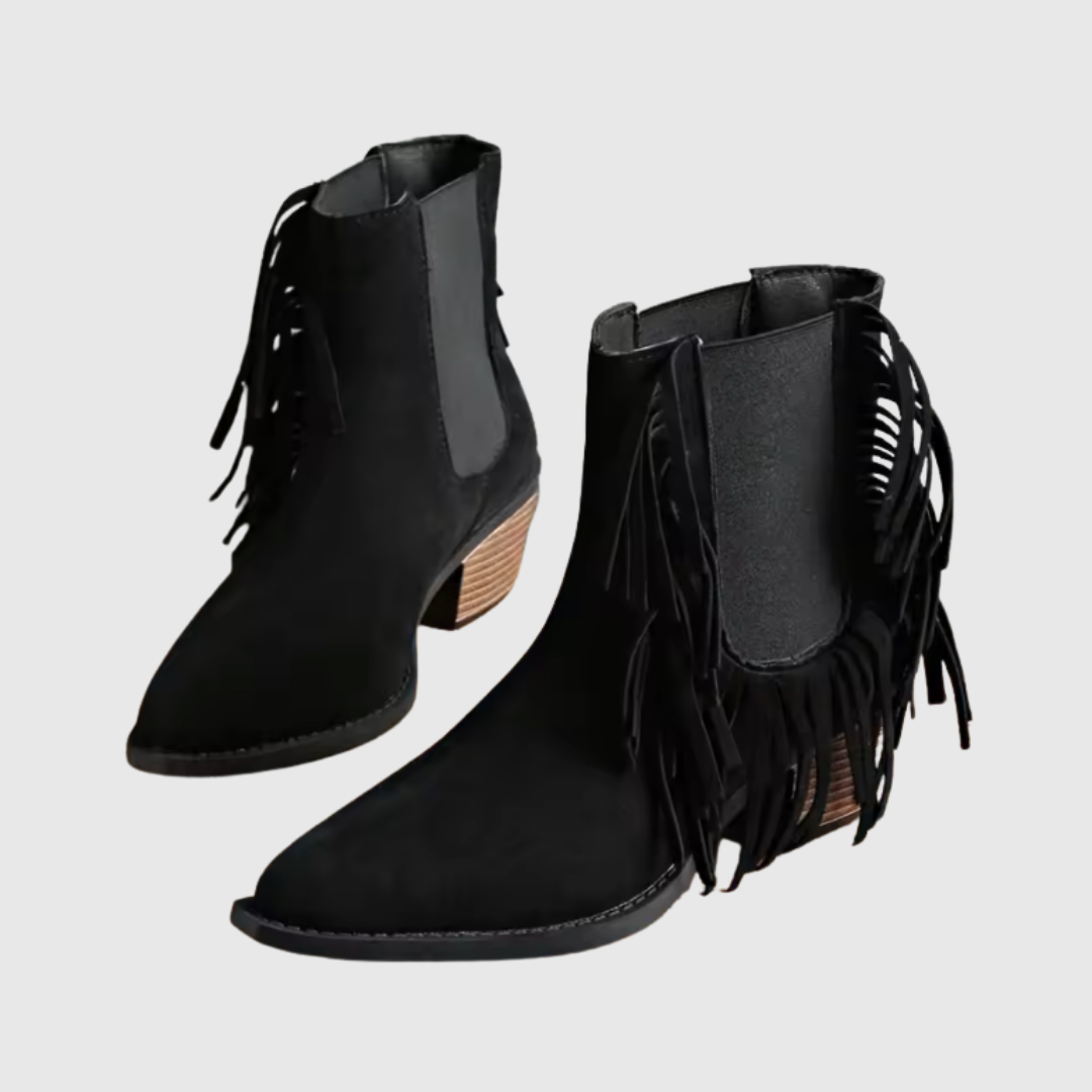 OLIVINE | FRINGE ANKLE BOOTS
