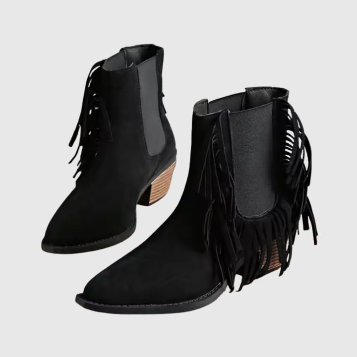 OLIVINE | FRINGE ANKLE BOOTS