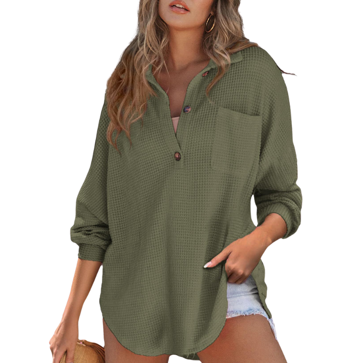 Kathryn | Casual Lightweight Button V Neck Tunic Blouse