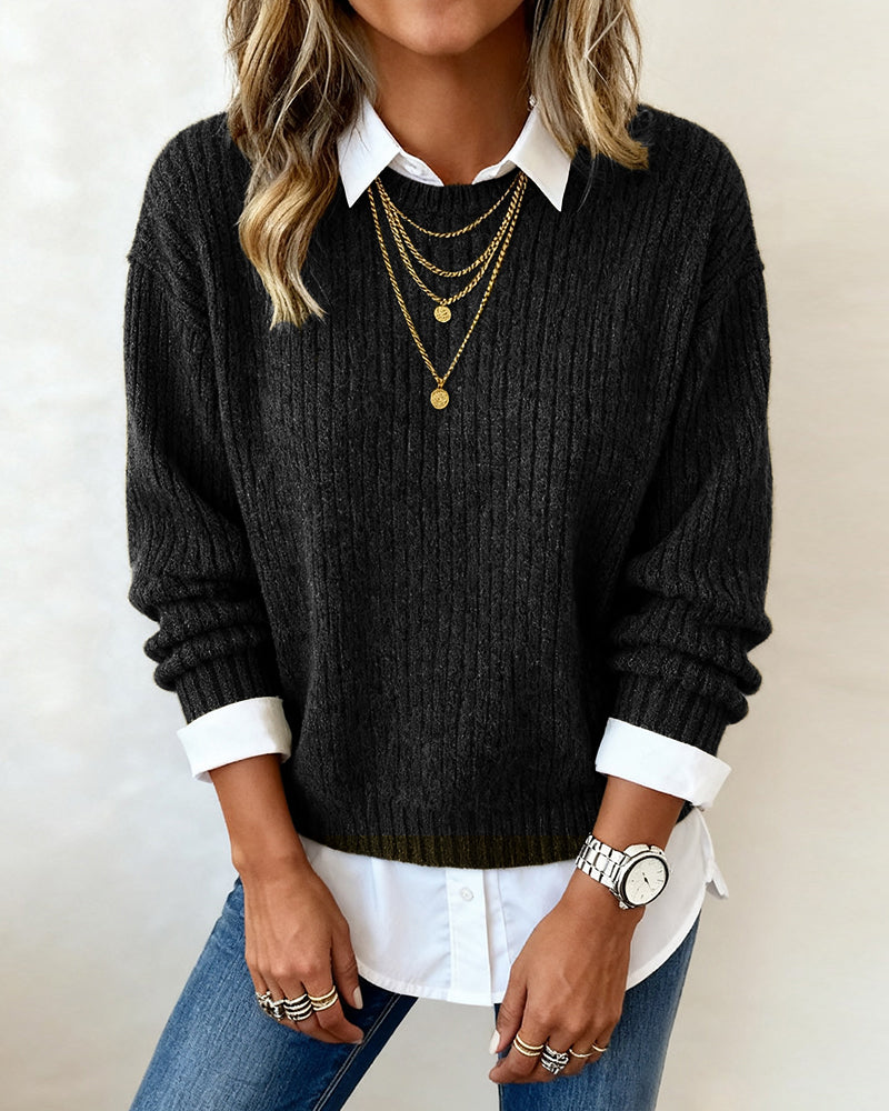 Loïs | Sweater With Shirt Collar And Patchwork Design