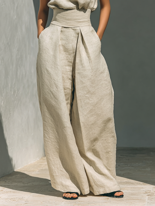 Maria | Elegant Linen And Cotton Blend Set With Tank top and Loose Trousers