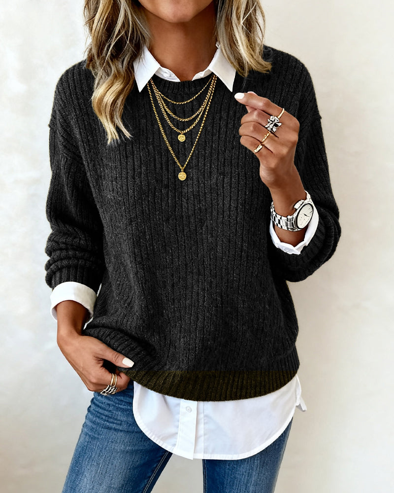 Loïs | Sweater With Shirt Collar And Patchwork Design