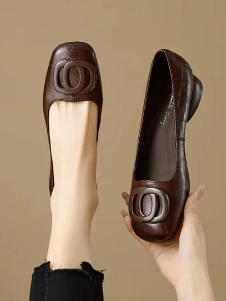 Ella | Leather Square-Toe Flats