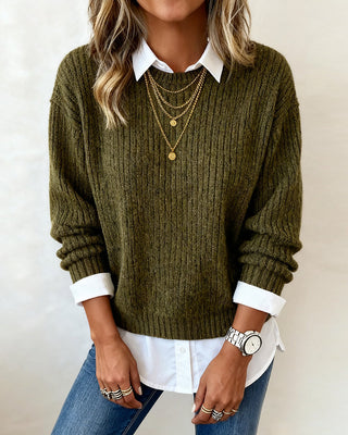 Loïs | Sweater With Shirt Collar And Patchwork Design