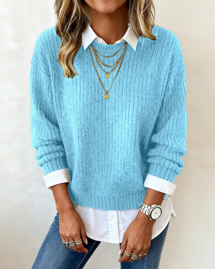 Loïs | Sweater With Shirt Collar And Patchwork Design
