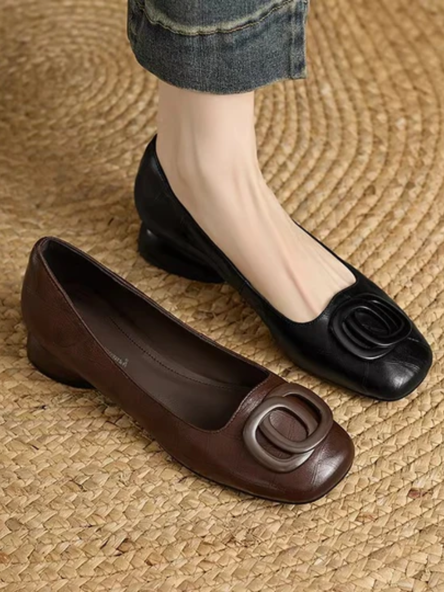 Ella | Leather Square-Toe Flats