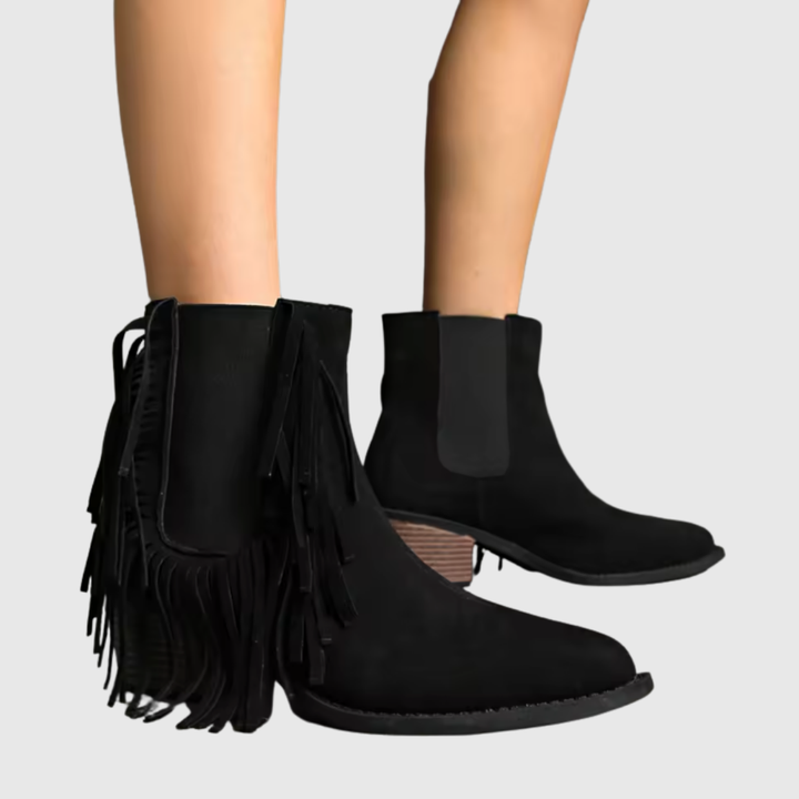 OLIVINE | FRINGE ANKLE BOOTS