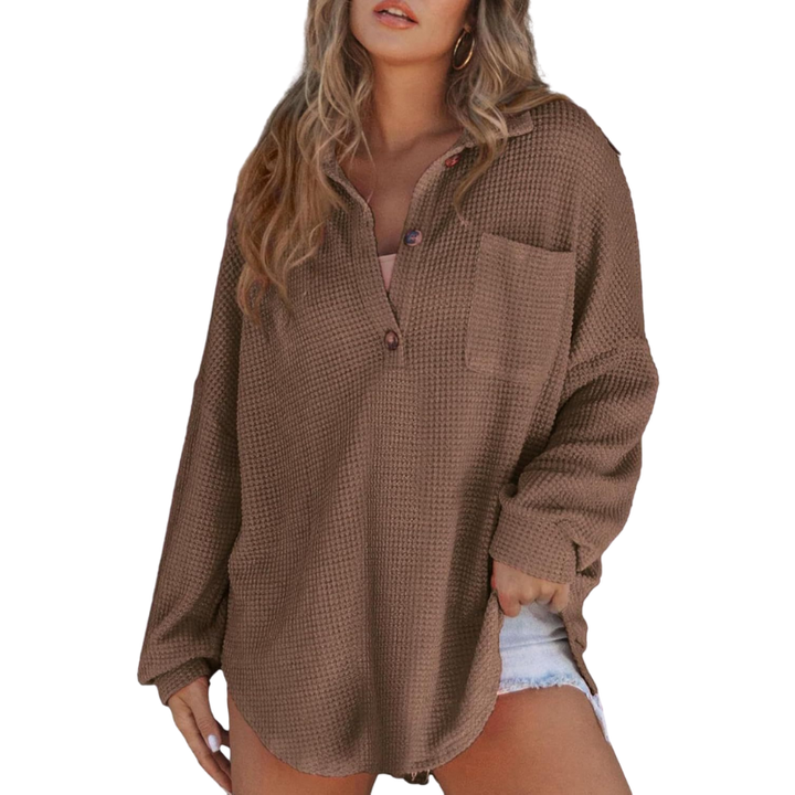 Kathryn | Casual Lightweight Button V Neck Tunic Blouse