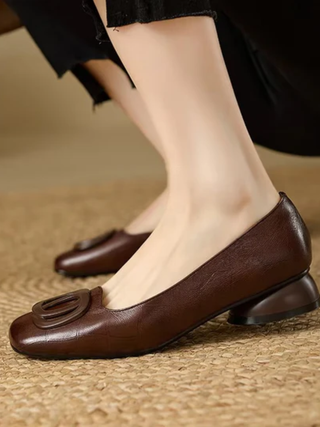 Ella | Leather Square-Toe Flats