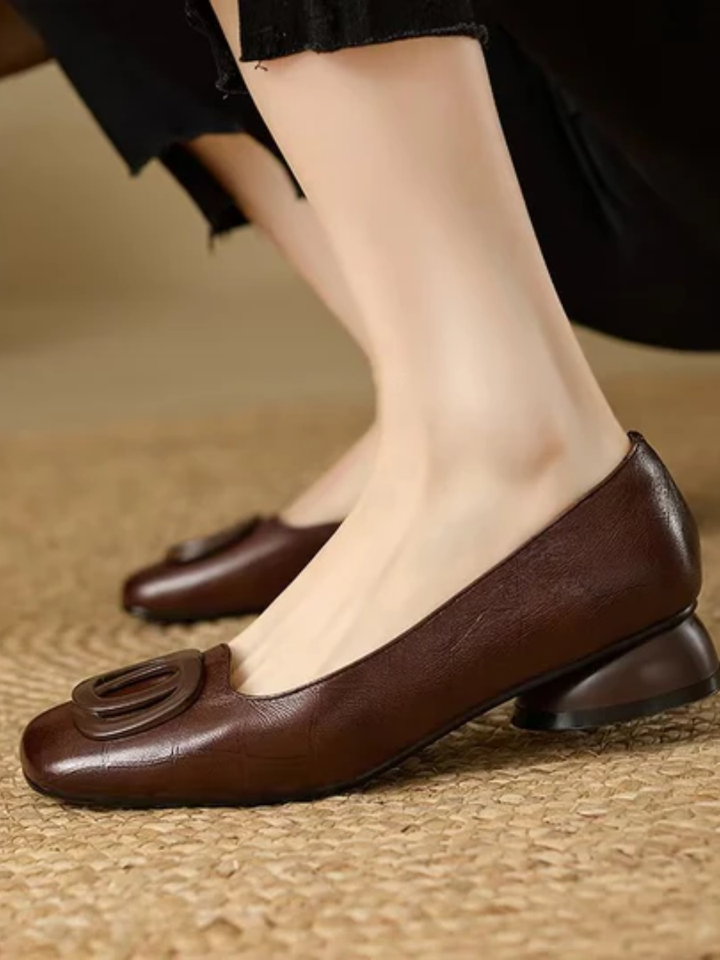 Ella | Leather Square-Toe Flats