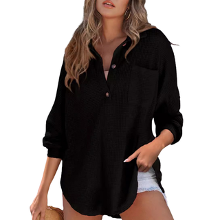 Kathryn | Casual Lightweight Button V Neck Tunic Blouse