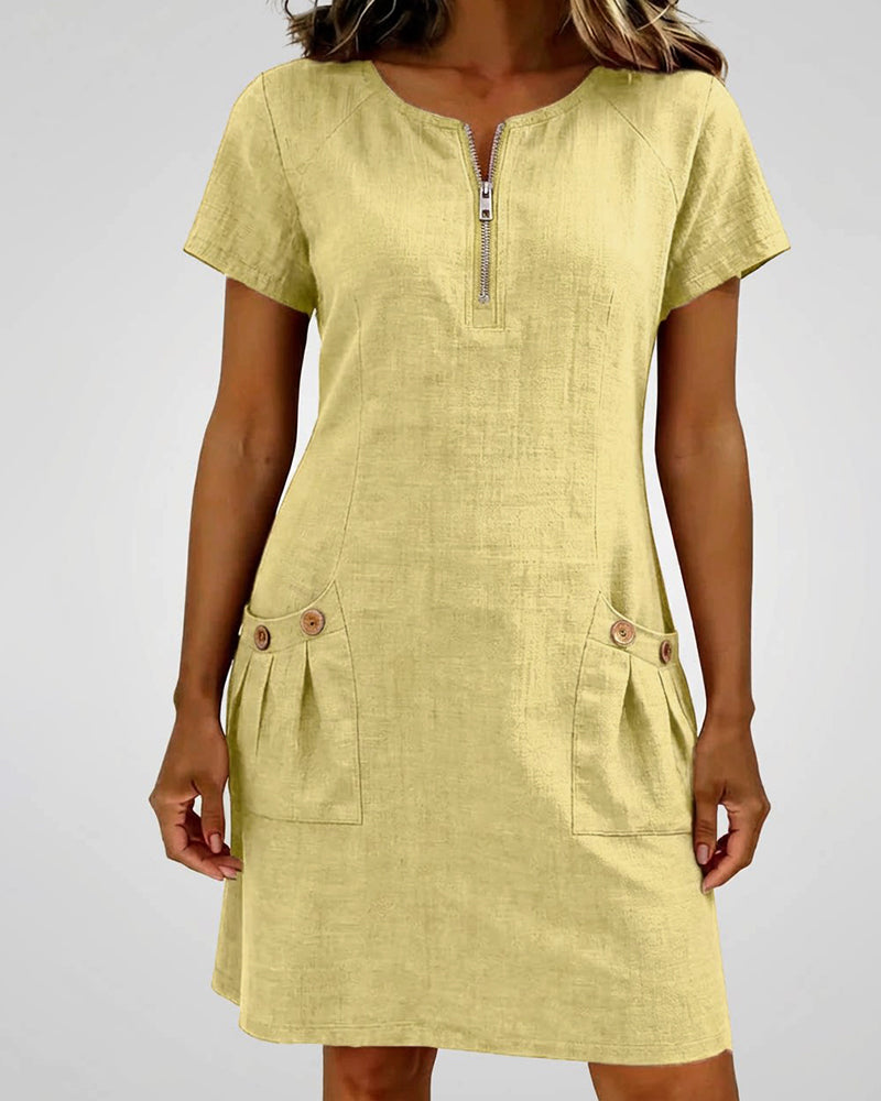 Clara™ | Cotton Dress with Zipper Pocket