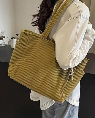 Tilda – Ribbed Tote Bag with Drawstring Detail