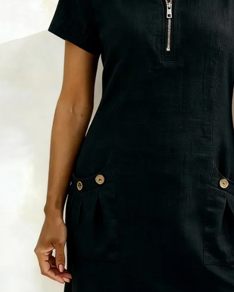 Clara™ | Cotton Dress with Zipper Pocket