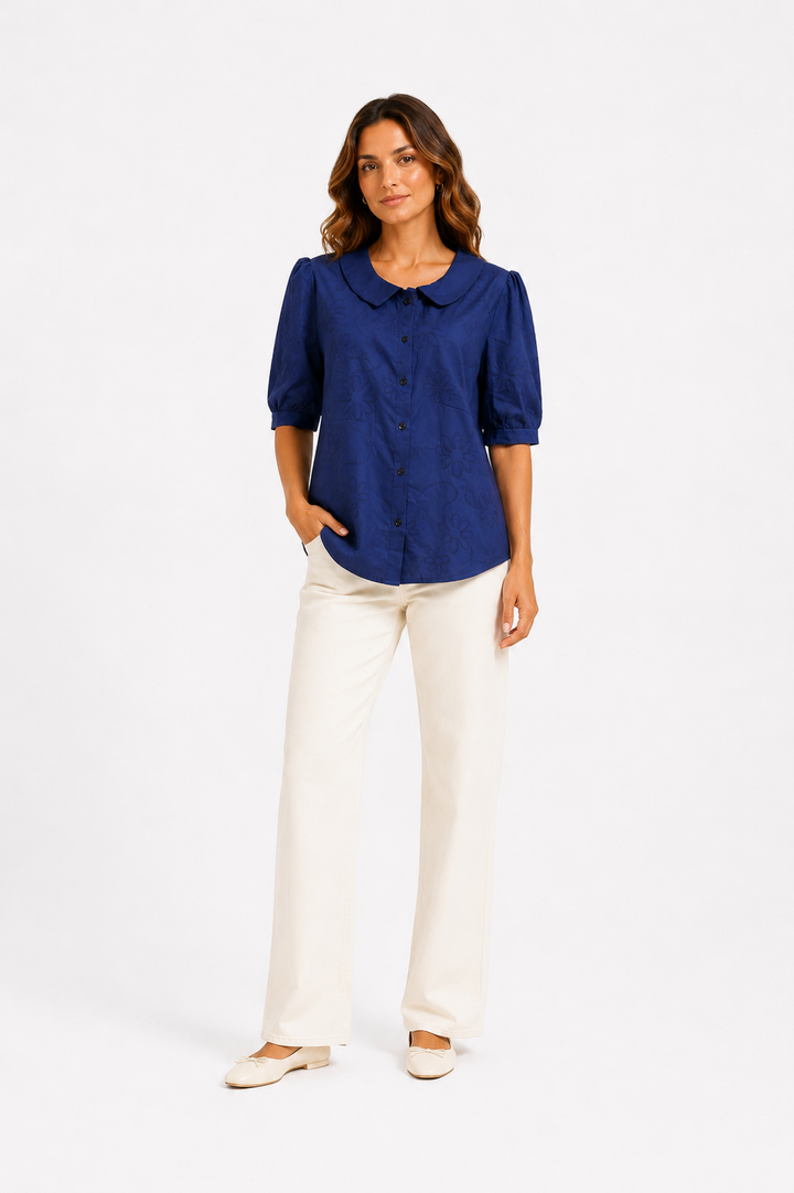 Camille™ – Elegant Floral Collar Blouse