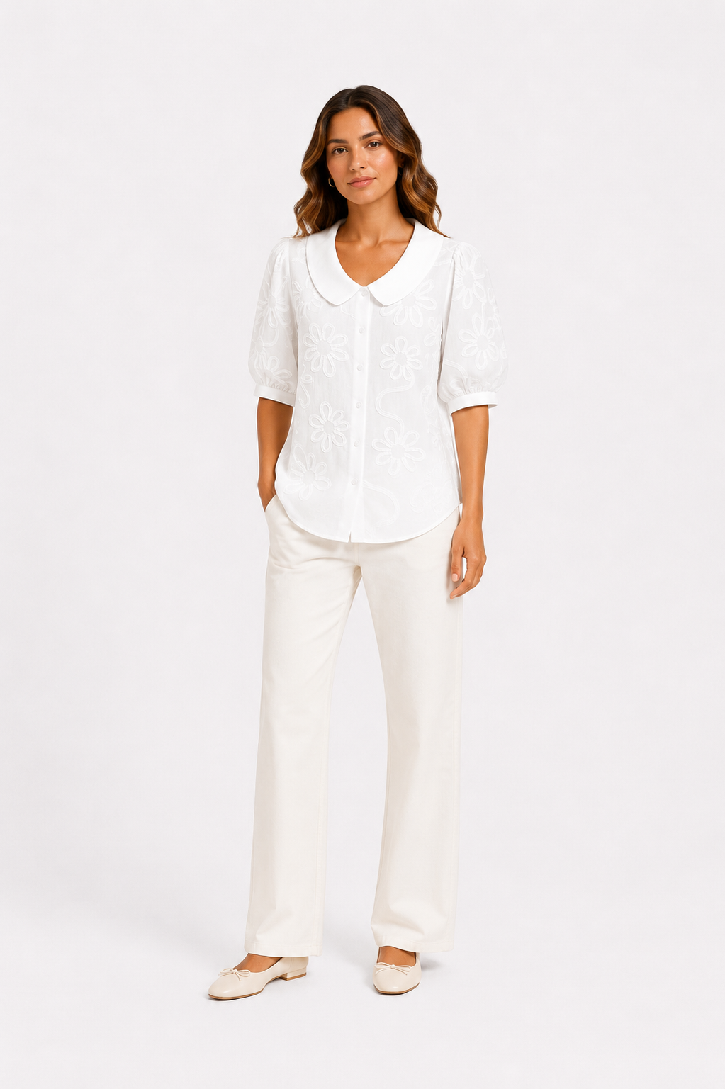 Camille™ – Elegant Floral Collar Blouse