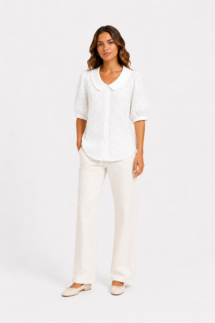 Camille™ – Elegant Floral Collar Blouse