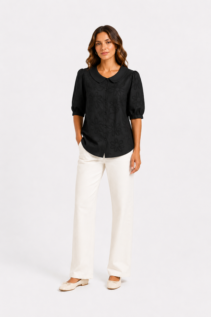 Camille™ – Elegant Floral Collar Blouse