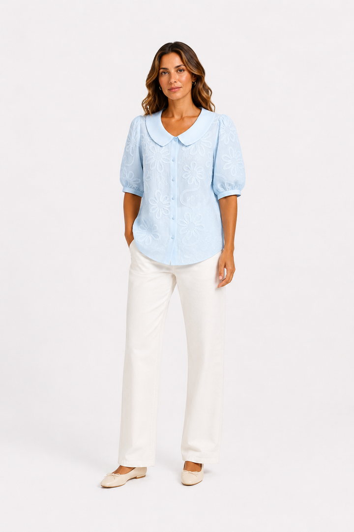 Camille™ – Elegant Floral Collar Blouse
