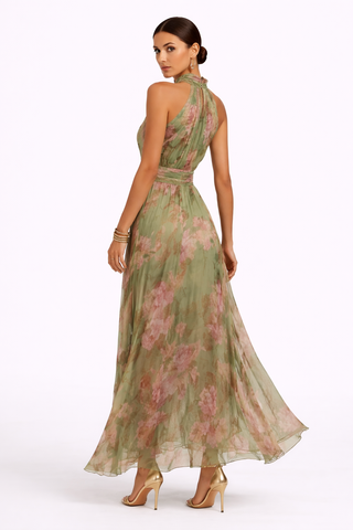 Lisa – Elegant Floral Halter Maxi Dress