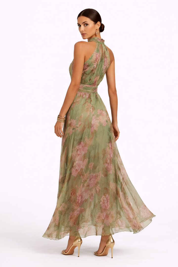 Lisa – Elegant Floral Halter Maxi Dress