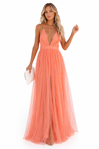 Lina – Coral Grace Maxi Dress