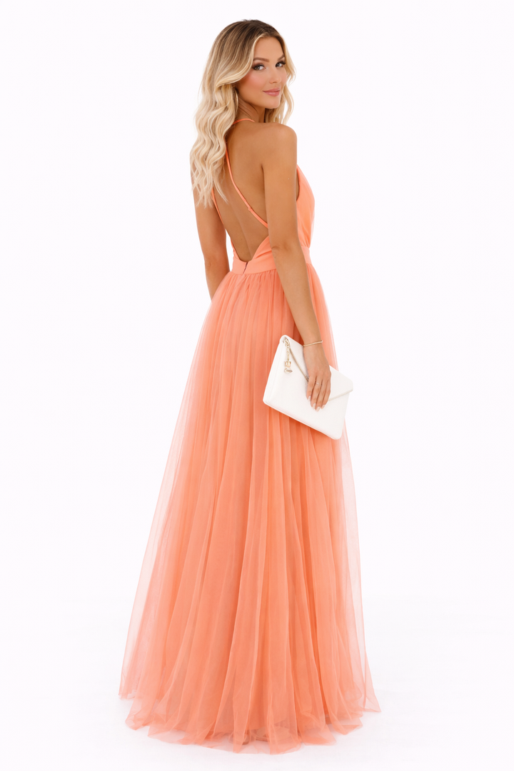 Lina – Coral Grace Maxi Dress