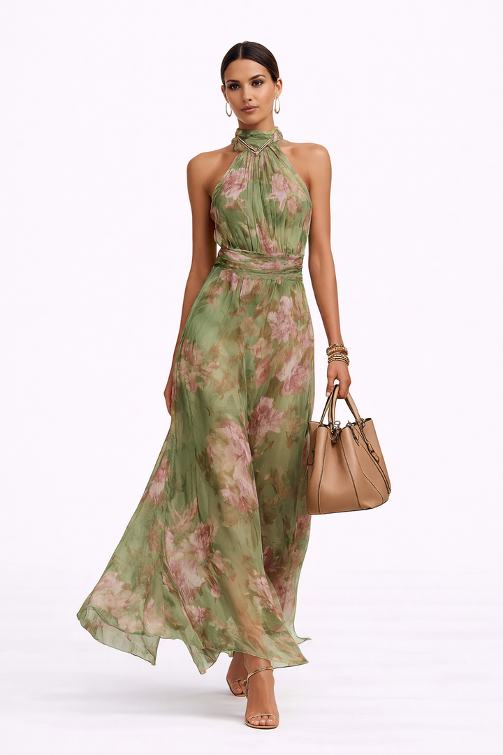 Lisa – Elegant Floral Halter Maxi Dress