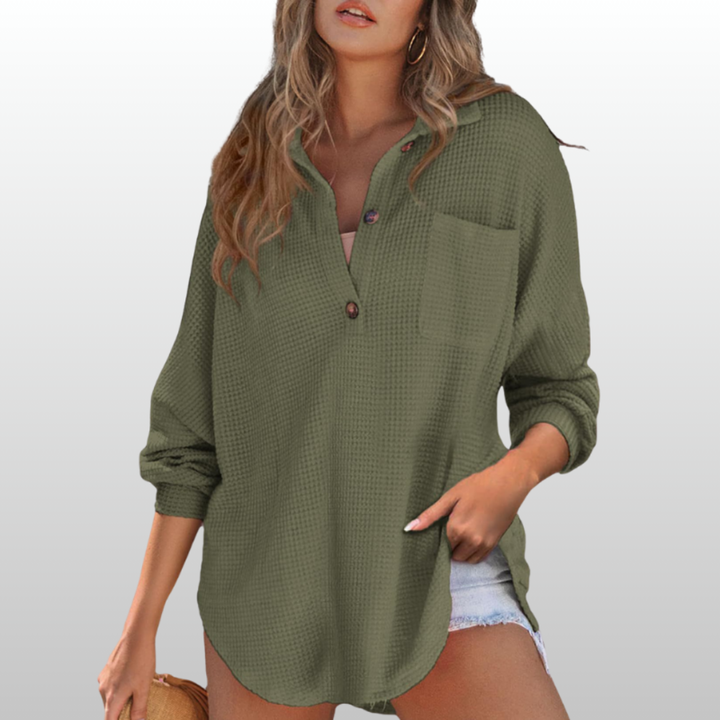 Kathryn | Casual Lightweight Button V Neck Tunic Blouse