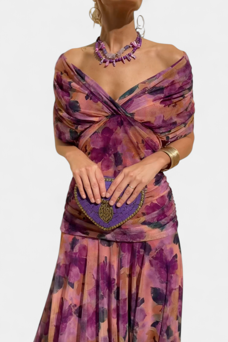 Florendra | Long Floral V Neck Dress
