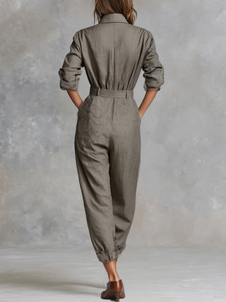Cotton-Linen Long-Sleeve Jumpsuit