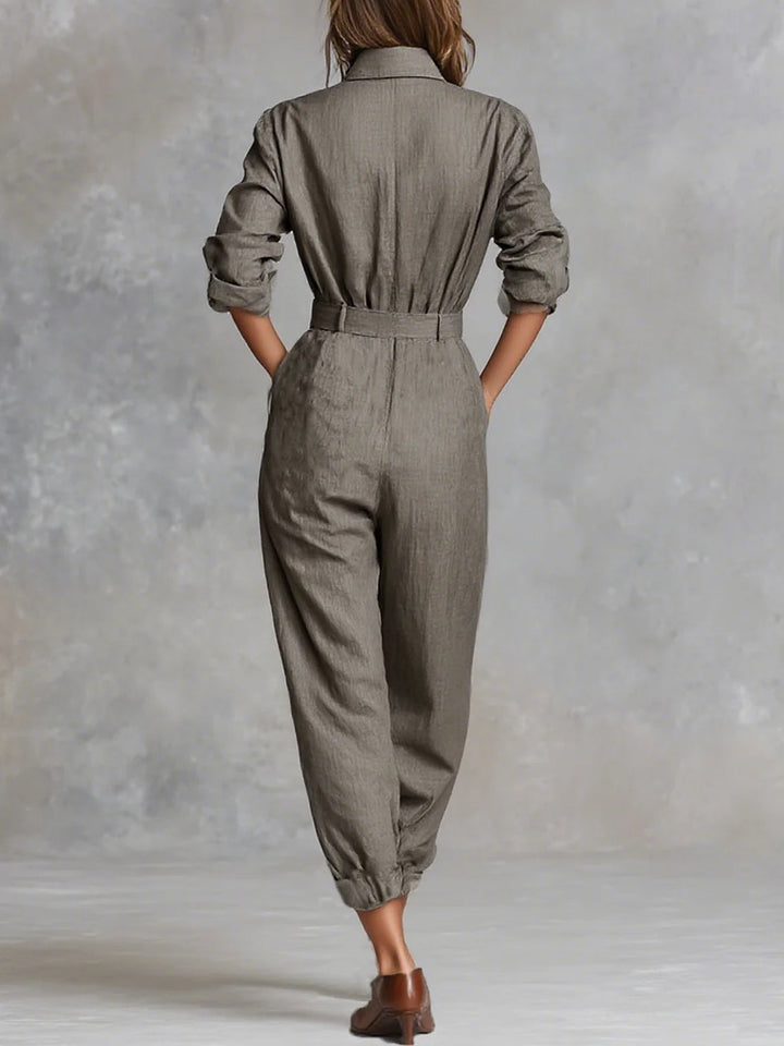 Cotton-Linen Long-Sleeve Jumpsuit
