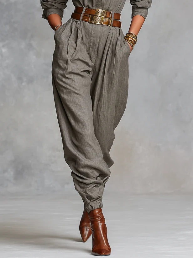 Cotton-Linen Long-Sleeve Jumpsuit