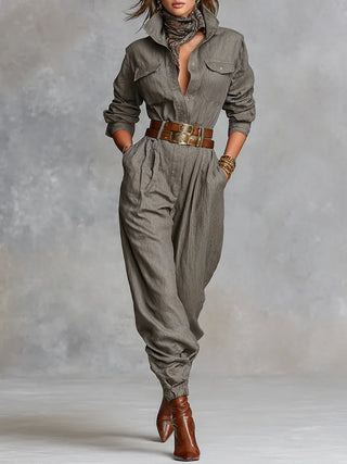 Cotton-Linen Long-Sleeve Jumpsuit