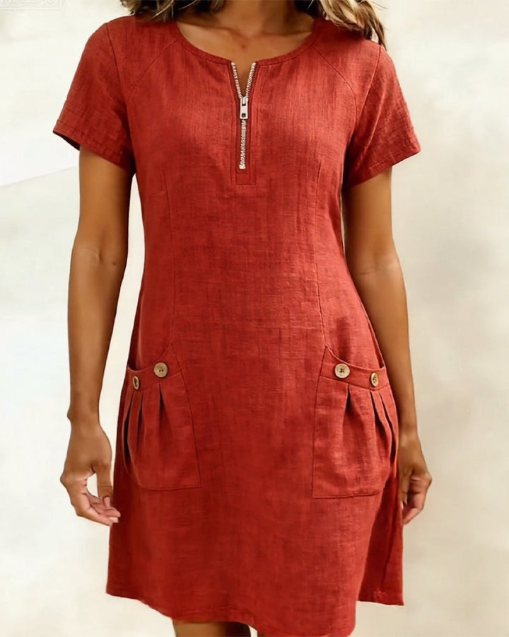 Clara™ | Cotton Dress with Zipper Pocket