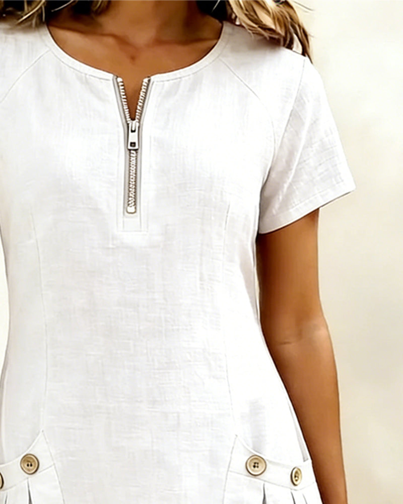 Clara™ | Cotton Dress with Zipper Pocket