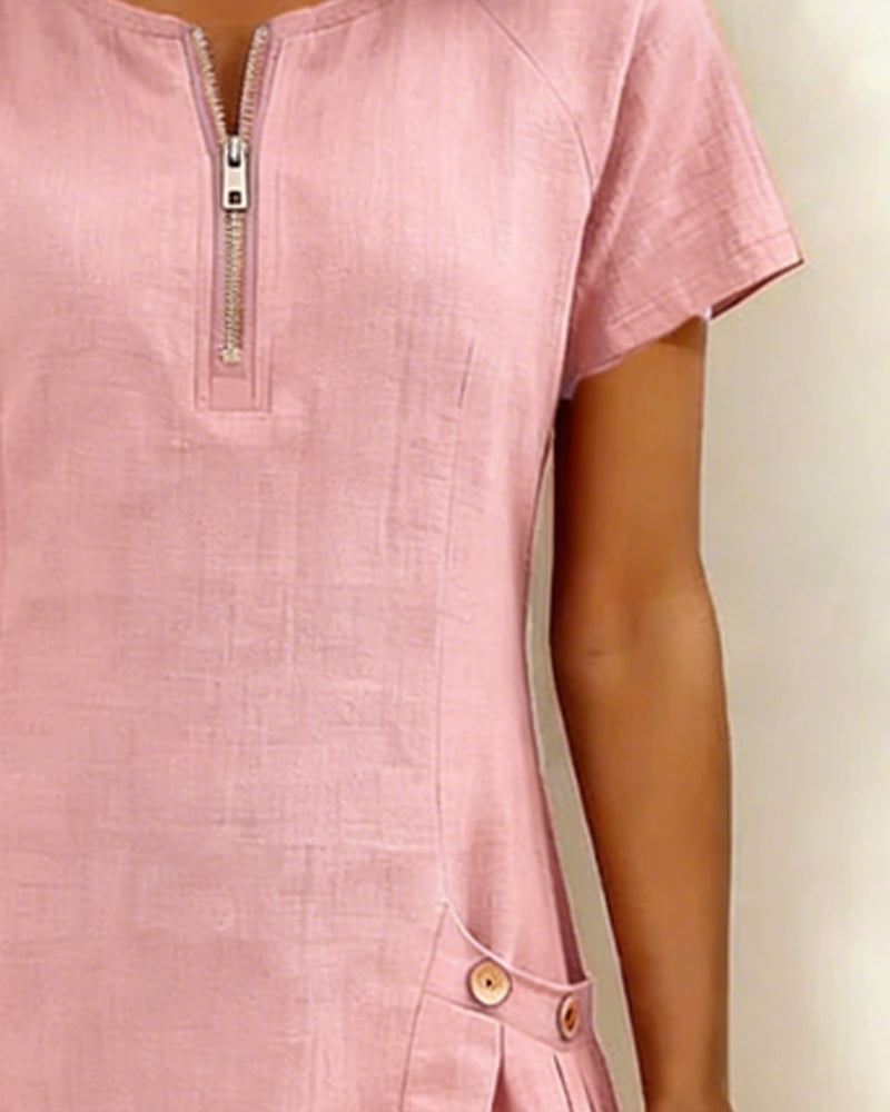 Clara™ | Cotton Dress with Zipper Pocket