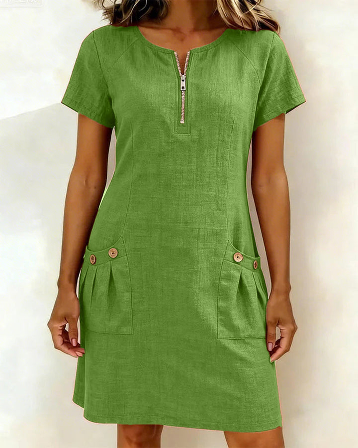 Clara™ | Cotton Dress with Zipper Pocket