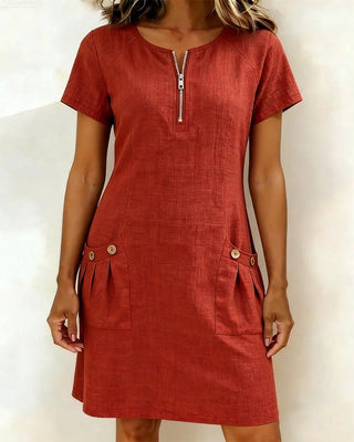 Clara™ | Cotton Dress with Zipper Pocket