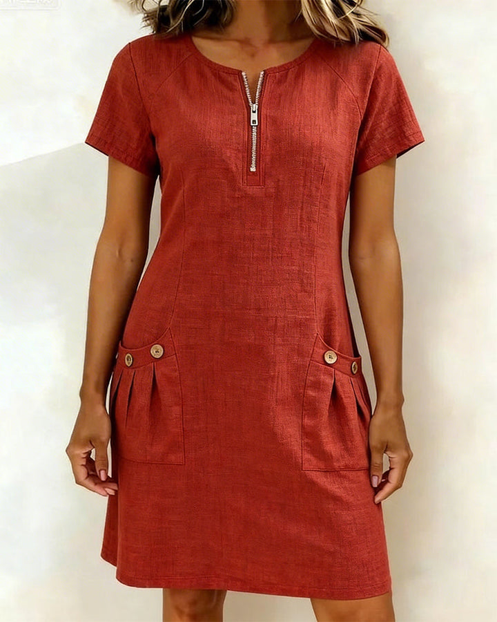 Clara™ | Cotton Dress with Zipper Pocket