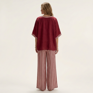 Juliana | V-Neck Varsity Top & Stripe Wide-Leg Set