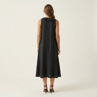 Vicky | Ruffle-Front V-Neck Sleeveless Linen Maxi Dress