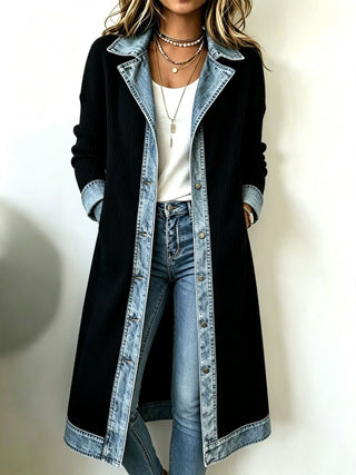 Rosalinda | Long Knit Cardigan with Denim Details